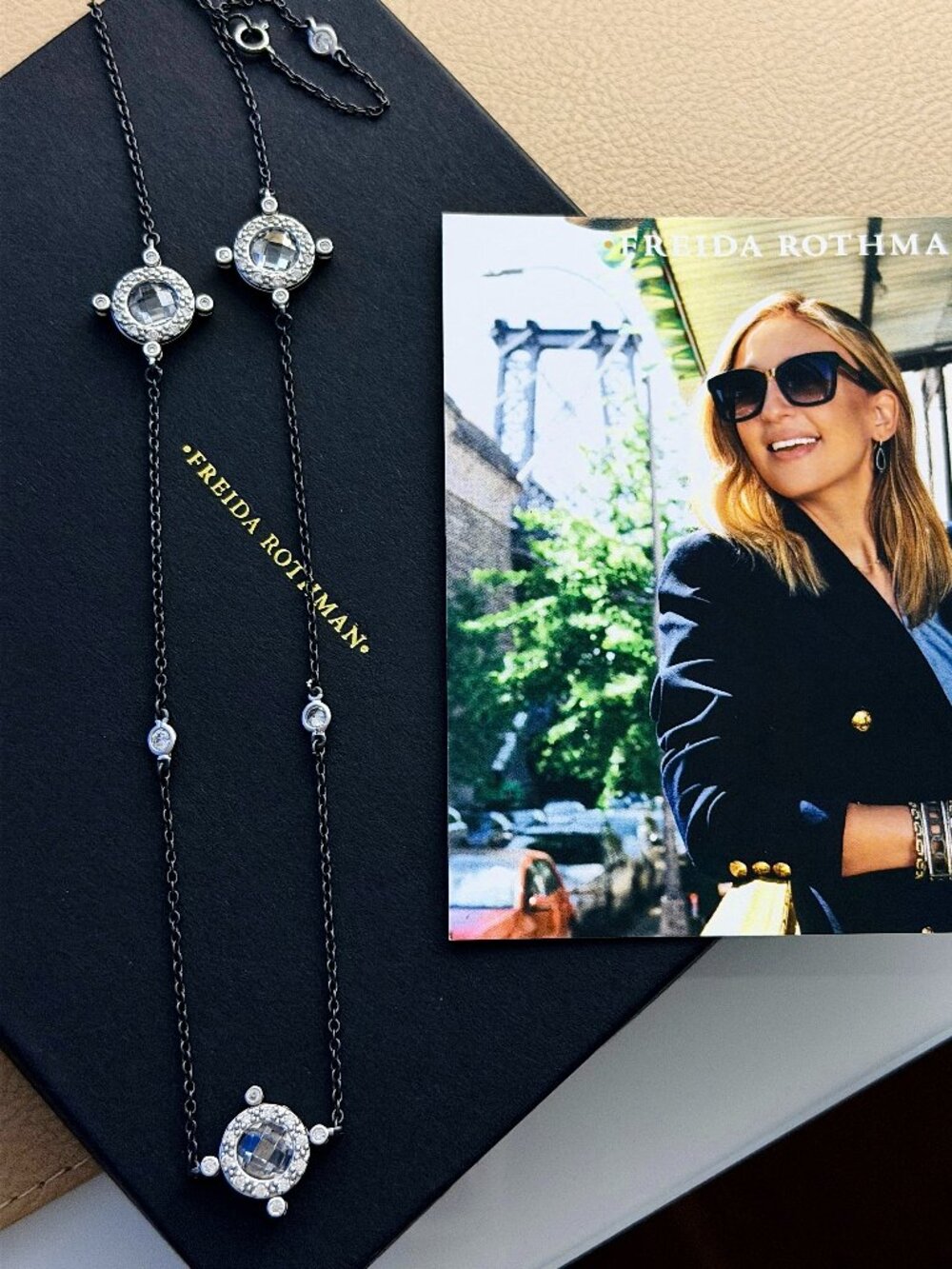 FREIDA ROTHMAN - Silver and Black Station Necklace